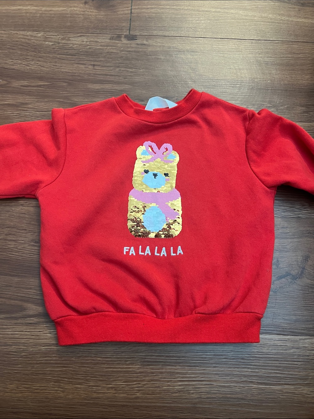 Red Kids Sequin Bear Sweatshirt - FA LA LA LA